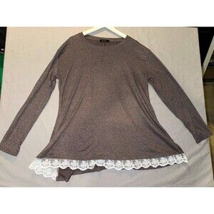 Sanifer Women’s Gray Long Sleeve Knit Lace Hem Pullover Top 2XL